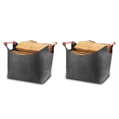 2X Felt Bag, Firewood Basket, Extra Thick Felt &amp; Reinforced Handles, Wooden Basket, Felt Bag, Foldable, Wood Basket