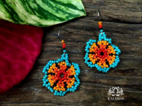 Kalindi BEADED EARRINGS MEXICAN FLOWERS HUICHOL ต่างหูลูกปัดดอกไม้เม็กซิกัน HUICHOL