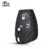 dghjsfgr Dandkey 3 Buttons Carbon Fiber Silicone Remote Key Cover Case Fob Fit For Mercedes-Benz CL55 CL600 CL65 C230 C240 C280 C320