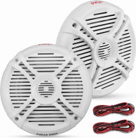 Pyle Dual 6.5” Waterproof Rated Speakers for Marine Onboard Audio Entertainment System (White Color) Standard Packaging