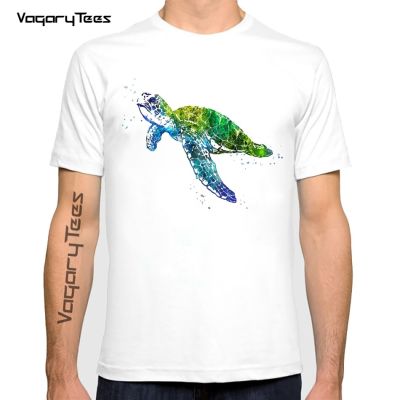 New Summer Fashion Men Short Sleeve Ocean Sea Turtlewatercolor Sea Turtle Art Print T-Shirt Funny Casual Tees Man White Tops