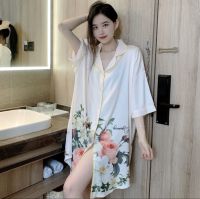 --SY23726❦┇๑ new lapel cardigan ice silk ghtdress -qrter-sed female iatn silk sweet sexy light luxury texture jamas