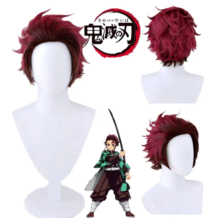 Demon Slayer Blade Kamado Tanjiro Cosplay Wig Anime Short Hair Curly 