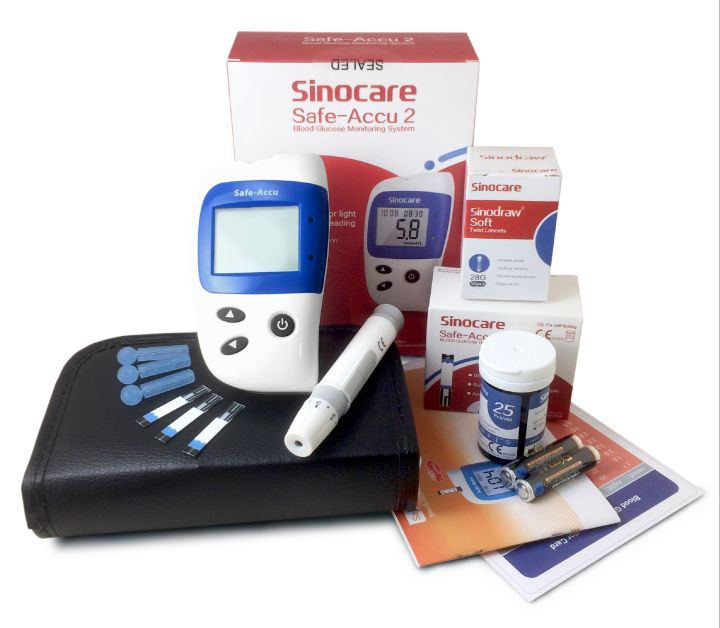 แผ่นตรวจน้ำตาล-sinocare-รุ่น-safe-accu2-แถมฟรี-เข็มเจาะเลือด-test-strip-and-lancet