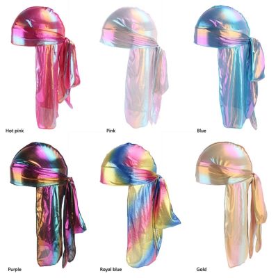 【YF】 Fashion Silky Durags Bandanas Women Men Shiny Satin Durag Turban Hat Headwrap Colored Headband Muslim Headscarf Hair Accessories