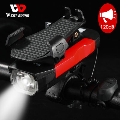 WEST BIKING Multifunctional Bike Light Phone Holder Bicycle Horn Bell USB Rechargeable LED Lamp Cycling Accessories