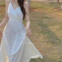 COD SDFGERTYTRRT sexy korean women ladies slim waist sleeveless sling v neck long dress summer maxi dress ready stock new