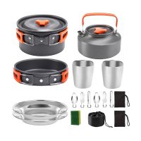 1Set Pot Pan Cup Teaport Set Hiking Picnic Tableware Equipment Camping Cookware Black