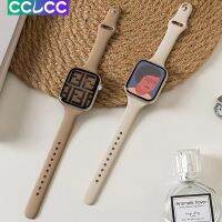 CCLCC สายซิลิโคนบางสีลูกกวาดสำหรับสายคาด Apple Watch 45มม. 41มม. 44มม. 40มม. 38มม. 42มม. 49มม. หัวเข็มขัดโลหะสายนิ่มชุดสมาร์ทวอท์ช8 7 6 5 SE 4 3 2