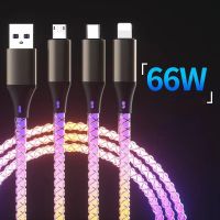 66W 6A RGB Lights Fast Charging USB Type C Cable for Xiaomi POCO Samsung Huawei Phone Accessories for IPhone Car USB Charge Cord