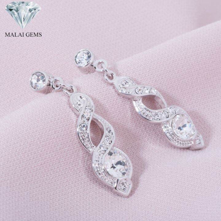 malai-gems-ต่างหูเพชร-เงินแท้-silver-925-เพชรสวิส-cz-เคลือบทองคำขาว-รุ่น11006262-แถมกล่อง-ต่างหูcz-ต่างหูเงินแท้