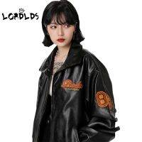 LORDLDS ผู้หญิงแจ็คเก็ตหนังสีดำสีขาวหลวมขนาดใหญ่ฤดูใบไม้ร่วงฤดูใบไม้ร่วงแฟชั่นเกาหลีเสื้อสตรีเครื่องบินทิ้งระเบิดแจ็คเก็ตเสื้อผ้า