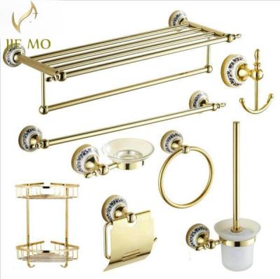 【jw】♗♀ Acessórios de banheiro porcelana polida dourada conjunto hardware banho toalha bar suporte papel gancho pano