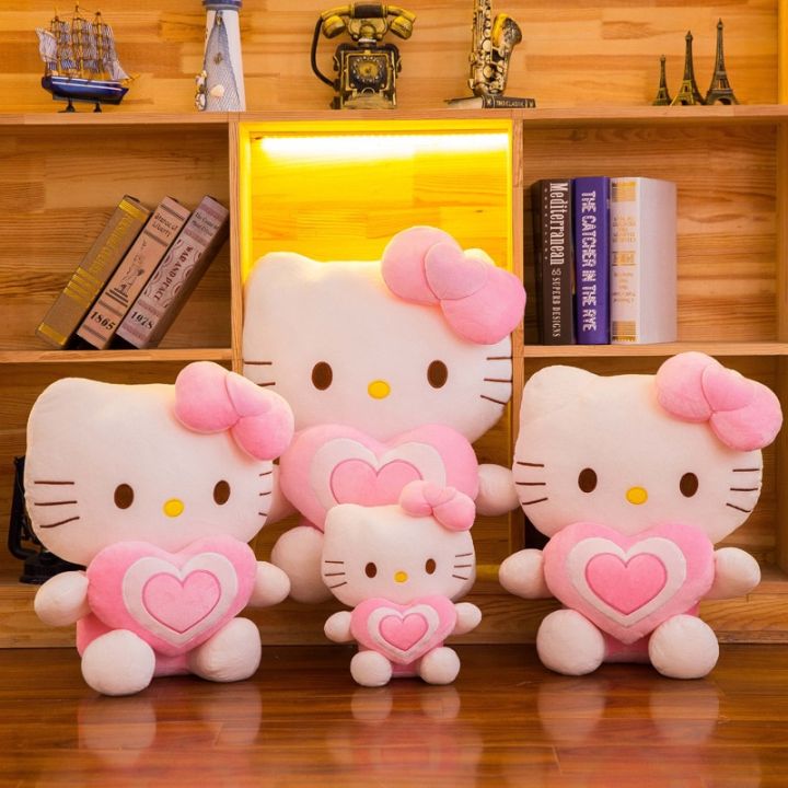 sanrio-hello-kitty-ตุ๊กตากำมะหยี่ยัดไส้รูปหัวใจแมวน่ารัก30ซม-ตุ๊กตาผ้าของเล่นสัตว์สุดน่ารักสีชมพูของขวัญหมอนเเมวเหมียวสำหรับเด็ก