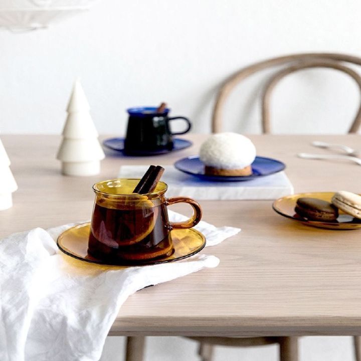 สูง-borosilicate-สีเหลืองอำพันใสวินเทจถ้วยแก้วทนอุณหภูมิสูงถ้วยชาที่มีการจัดการสูงสีชุดถ้วยกาแฟ