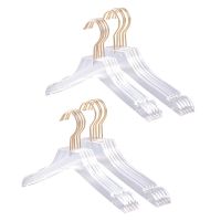 5 Pcs Clear Acrylic Clothes Hanger with Gold Hook, Transparent Shirts Dress Hanger with Notches for Lady Kids