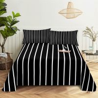 ☎♘✼ Striped Plaid 0.9/1.2/1.5/1.8/2.0m Digital Printing Polyester Bed Flat Sheet With Pillowcase Print Bedding Set