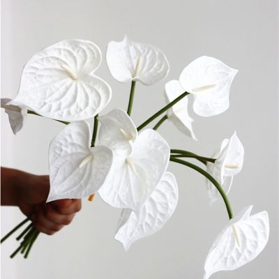 [AYIQ Flower Shop] หรูหรา4ชิ้น/มัดสัมผัสจริงหน้าวัว PU ดอกไม้ประดิษฐ์คริสต์มาสตกแต่งบ้านฟลอเรส Plante Artificielle สีขาวตกแต่งงานแต่งงาน