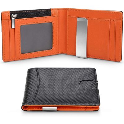 DIENQI Carbon Fiber Rfid Slim Card Mens Deluxe Small Short Bi-Fold Billfold Case