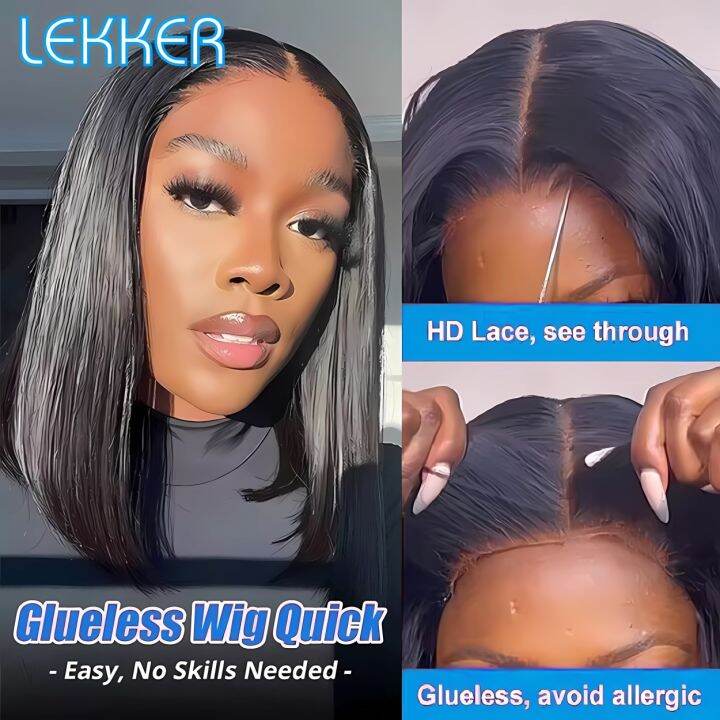 lekker-wear-and-go-glueless-short-straight-bob-13x4-lace-frontal-human-hair-wig-for-women-brazilian-remy-hair-transparent-lace