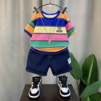 Boys Short-Sleeved Suit 2023 New Fashion Baby Summer Wear Clothes Boys Childrens Fashion Brand Cool Handsome Fried Street Childrens Clothing