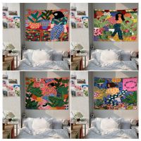 Abstract Fashion Vintage Girl Plant Dog Colorful Tapestry Wall Hanging Indian Buddha Wall Decoration Hippie Art Home Decor Knitting  Crochet