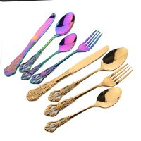 Zoseil 24Pcs Rose Cutlery Set Stainless Steel Luxury Tableware Mirror Western Dinnerware Knife Fork Spoons Kitchen Silverware