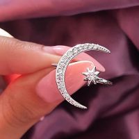 925 Silver In 18K Gold Filled Crescent Moon Star Diamond Rings Engagement Bridal Wedding Rings