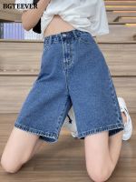 【hot】 BGTEEVER Loose Pockets Female Jeans Shorts Waist Denim Wide Leg for