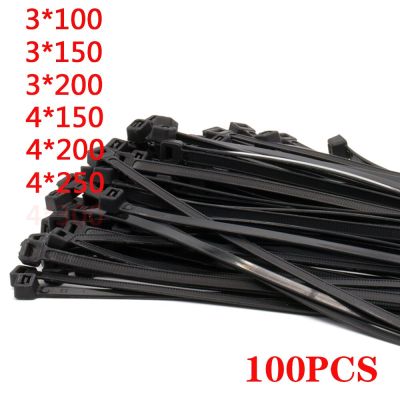 3x150/200/4*250 Self-Locking Plastic Nylon Wire Cable Zip Ties 100pcs Black Cable Ties Fasten Loop Cable Various Specifications