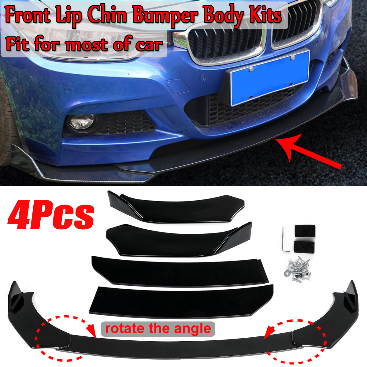 For Mercedes-Benz Front Bumper Lip Spoiler Splitter Body Kit Glossy Black 4PCS