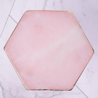 Gold Rim 9 Cm Rose Quartz Pad Hexagon Shape Slice Natural Stone Gems Crafts Coaster Cup Holder Crystal Mat Home Decorative Plate