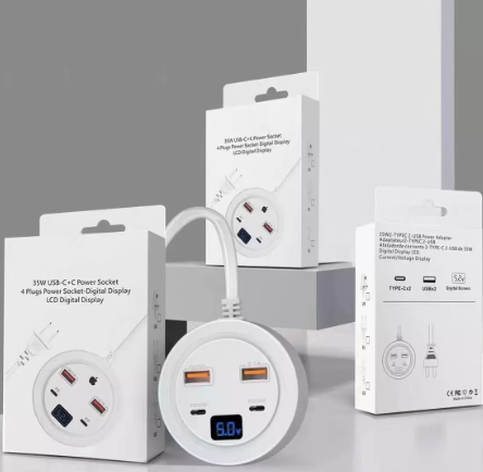 ปลั๊กชาร์จ-5-ช่อง35w-5-plugs-power-socket-adapterชาร์จเร็ว-2-ช่องเสียบusb-fastchargerและ-2lightning-charger-1-ชาร์จเร็วtype-c-usb-c-pd-35w-4-ช่อง