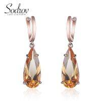 SODROV Champagne Yellow Crystal Large Water Drop Pear Shaped Zircon Earrings for Women Korean Fashion