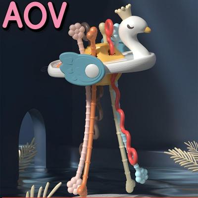 สายดึง AOV ของเล่นฝึกประสาทสัมผัสสำหรับเด็กทารกตุ๊กตาดึงเชือกมอนเตสซอรี่ทำจากซิลิโคนเกรดอาหารของเล่นกิจกรรม Gratis Ongkir
