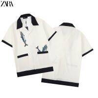 Zara เสื้อเชิ้ตแขนสั้นลําลอง พิมพ์ลายปลา ทรงหลวม ขนาดเล็ก สไตล์สตรีท แฟชั่นสร้างสรรค์