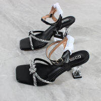 LMCAVASUN 2022 NEW Womens Sandals Summer New White PU Chain Open Toe Buckle Fashion Sandals Fashion Party Womens Shoes 8.5CM