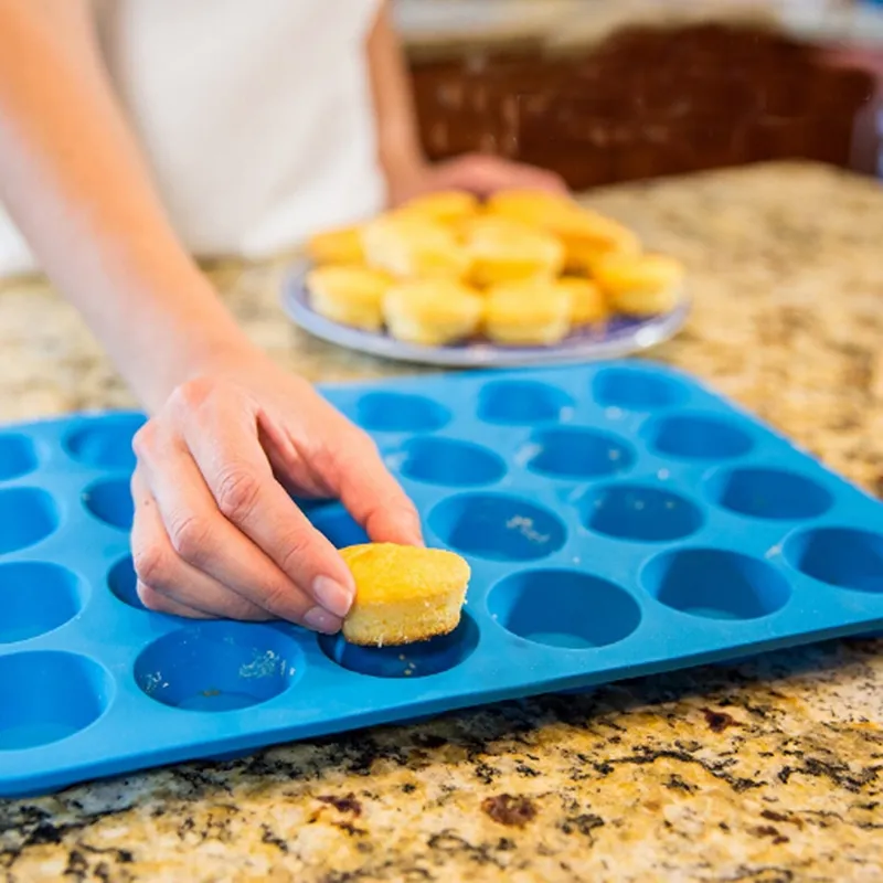 Nogis Silicone Cupcake Pan - Silicone Muffin Pans for Baking - Nonstick Silicon Muffin Molds & 24 Mini Muffin Tin Red