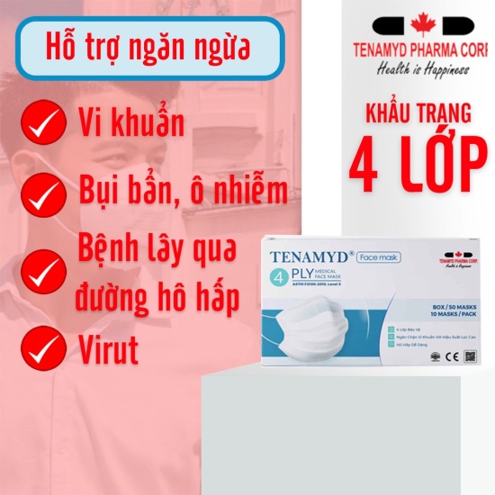 Khẩu trang y tế tenamyd m4l face mask 4 lớp ngăn ngừa khói bụi, ô nhiễm - ảnh sản phẩm 2