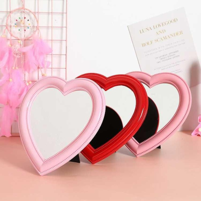 INS Pink Love Makeup Mirror Desktop Hand Held Mirror Mirrors for Bedroom Wall Mounted Dual-Use Vanity Wall Decoration Mirrors