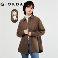 GIORDANO Women Shirts Single Pocket Long Sleeve Shirts Button Closure Solid Color Simple Fashion Casual Loose Shirts 05343862