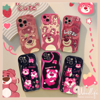 เคส Lotso น่ารักสำหรับ Redmi 9C 9T 10A 10C 9A A2 9 10 Note 11 9 8 10 Pro Max Note 10S 11S 12 POCO M3การ์ตูนสตรอเบอร์รี่หมีสีชมพูความรักนุ่มเคส3D หยักขอบโค้ง