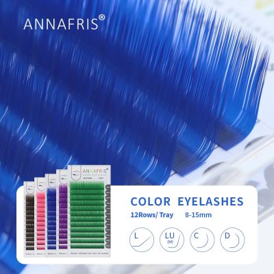 ANNAFRIS Individual Colored Eyelash Extension C D Curl Russian Volume 8-15mm Mix Length Natural Faux Mink Color False Lashes Cables Converters