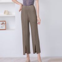 Miyake fold pants female 2022 spring the new leisure show thin joker tall waist loose big yards straight canister open fork