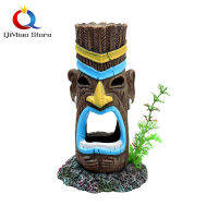 QiMiao เครื่องประดับเรซินจำลองแบบ Aboriginal Head Terrarium สำหรับตู้ปลาอุปกรณ์สำหรับตู้ปลาตกแต่งพิพิธภัณฑ์สัตว์น้ำ