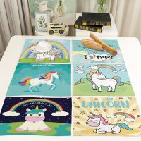 【CC】☢☾  42x32cm Cartoon Pink Table Unicorn Individual Placemats Coasters Set The Cup Mats Dining