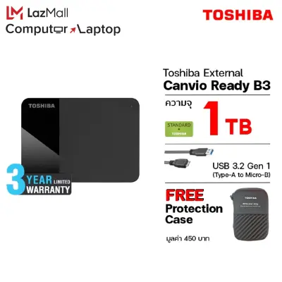 Toshiba Canvio Ready B3 1TB, Black ฟรี! กระเป๋ากันกระแทก SuperSpeed USB 3.2, HDD 2.5 (TSB-HDTP310AK3AA) ฮาร์ดดิสพกพา External Harddisk Harddrive)