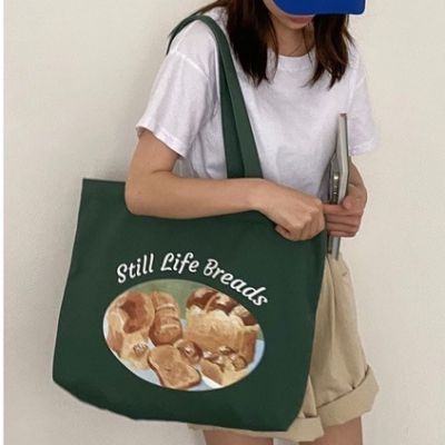 koreafashionshop(KR1784) กระเป๋าผ้าใบใหญ่ Still Life Breads &amp; Donuts