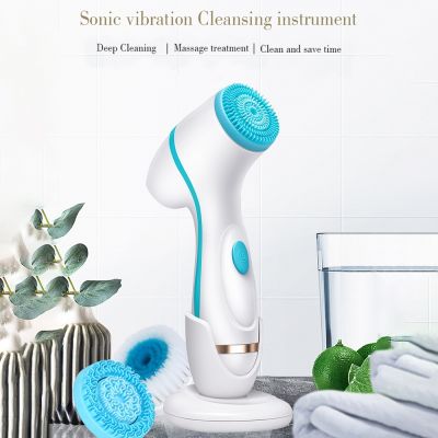 ❀✧ Electric Face Cleaners Facial Cleansing Brush Pore Ceaner Skin Deep Cleaning Spin Brush 3 Heads Face Spa Facial Beauty Massage
