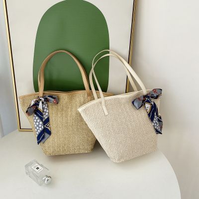 [COD] Woven womens large bag 2022 spring new trendy fashion large-capacity shoulder straw solid tote